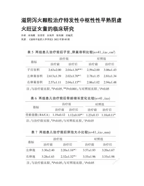 滋阴泻火颗粒治疗特发性中枢性性早熟阴虚火旺证女童的临床研究