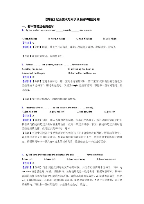 【英语】过去完成时知识点总结和题型总结