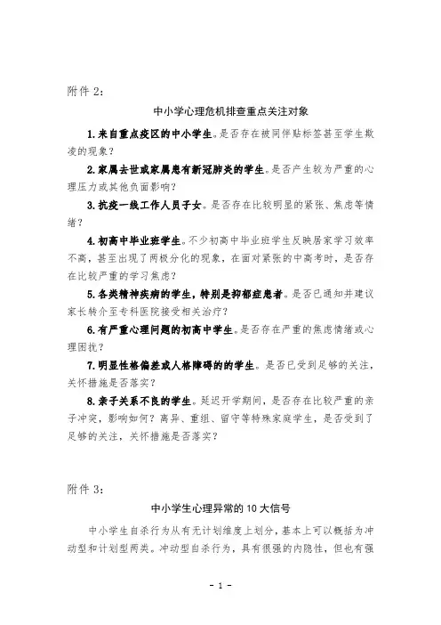 中小学心理危机排查和干预工作表格