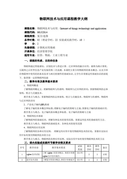 物联网技术与应用课程教学大纲