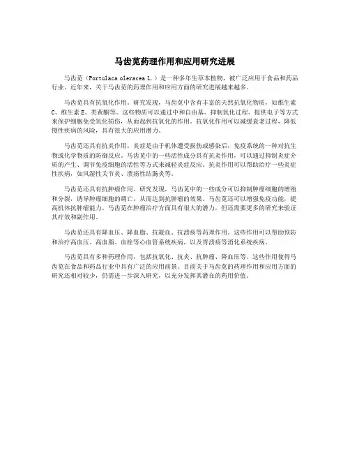 马齿苋药理作用和应用研究进展