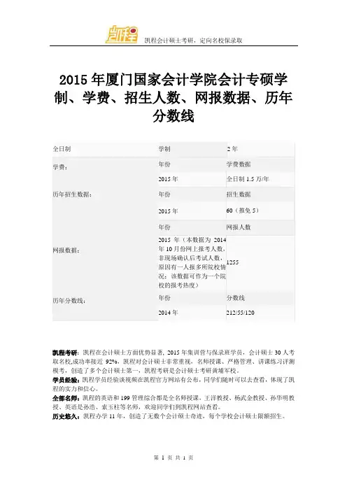 2015年厦门国家会计学院会计专硕学制、学费、招生人数、网报数据、历年分数线