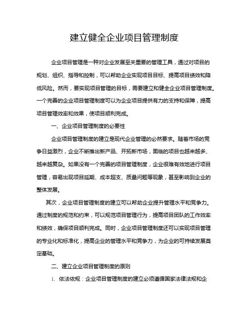 建立健全企业项目管理制度