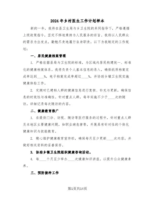 2024年乡村医生工作计划样本（六篇）