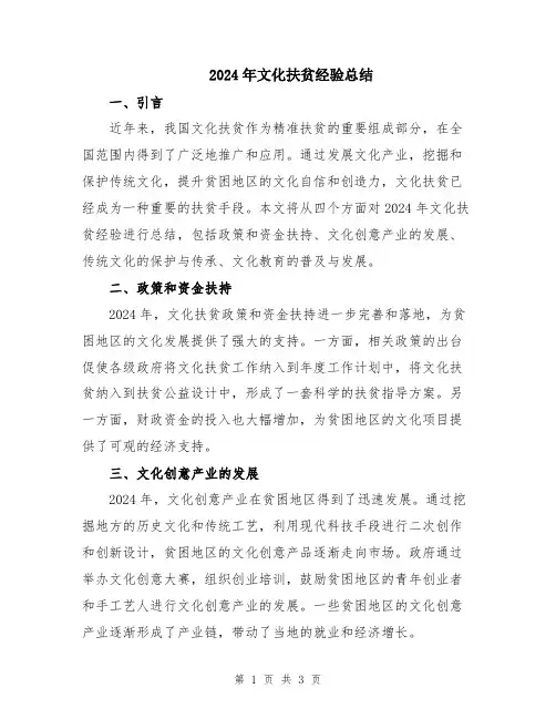 2024年文化扶贫经验总结