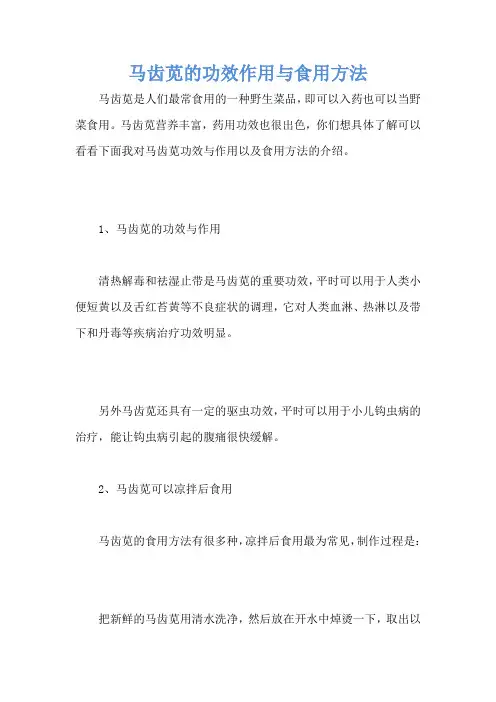 马齿苋的功效作用与食用方法