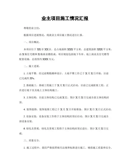 业主项目施工情况汇报