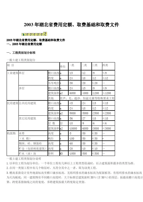 2003年湖北省费用定额、取费基础和取费文件