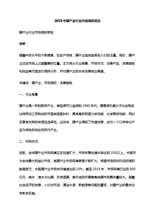 2023年膜产业行业市场调研报告