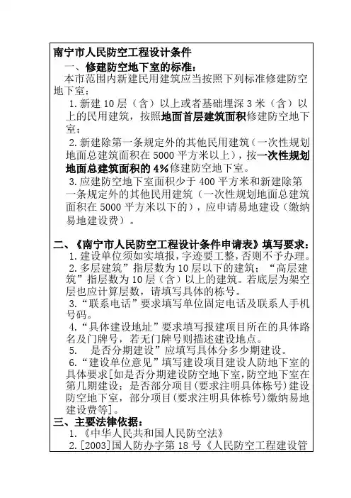 南宁市人民防空工程设计条件