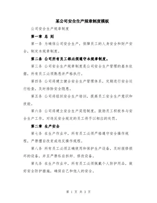某公司安全生产规章制度模板