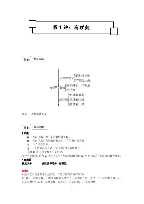 (完整word)沪教版六年级下册第1讲-(教师版)-有理数的意义、数轴、绝对值