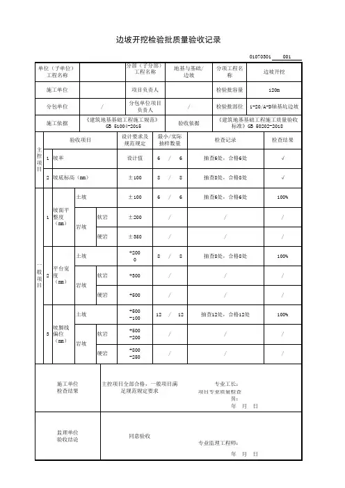 边坡开挖检验批质量验收记录