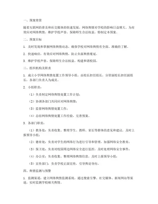 小学网络舆情处置应对预案