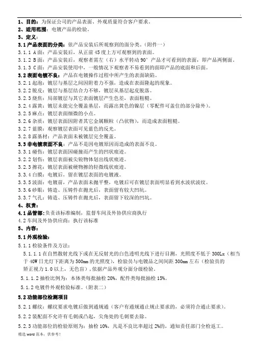 电镀产品检验作业指导书