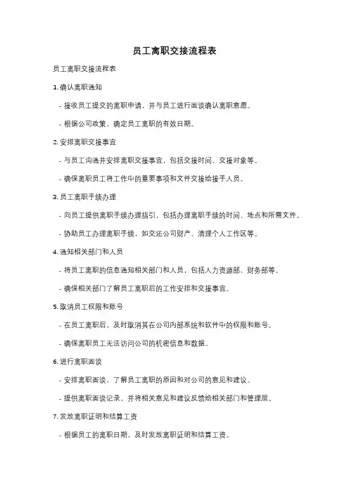 员工离职交接流程表