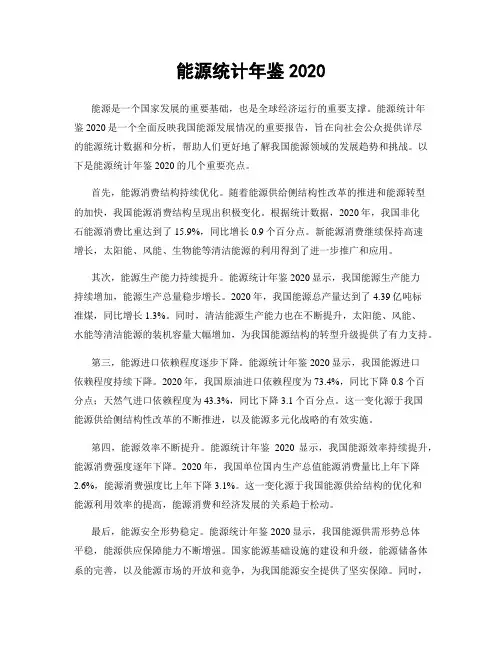 能源统计年鉴2020