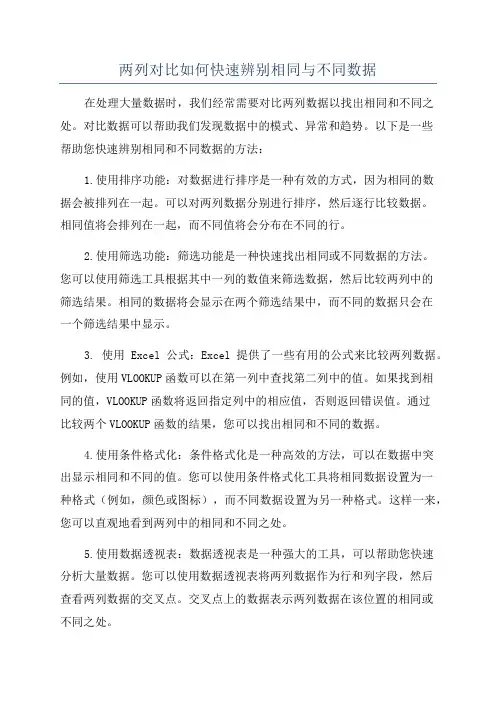 两列对比如何快速辨别相同与不同数据