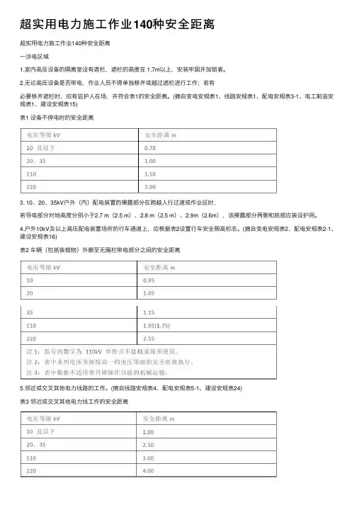 超实用电力施工作业140种安全距离