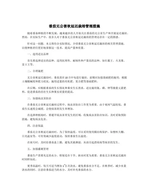 番茄无公害秋延迟栽培管理措施