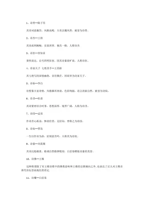 古代诗人别称大全