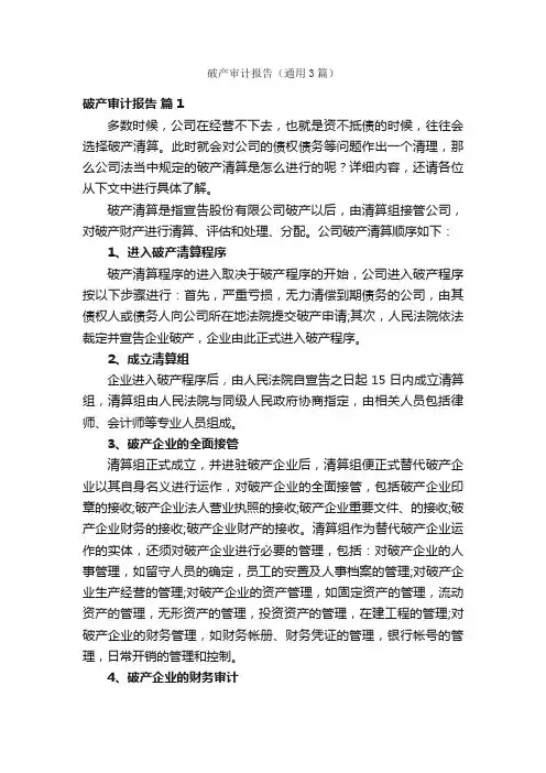 破产审计报告（通用3篇）