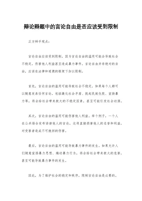 辩论辩题中的言论自由是否应该受到限制