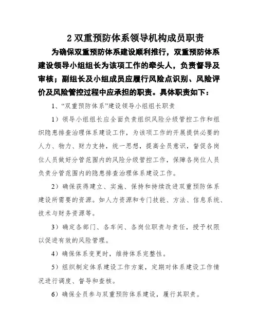 2双重预防体系领导机构成员职责