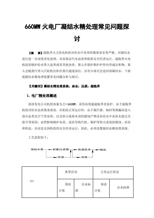 660MW火电厂凝结水精处理常见问题探讨