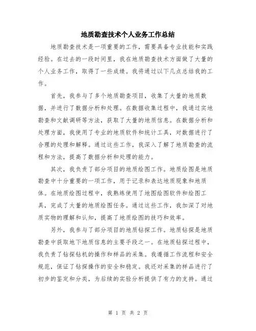 地质勘查技术个人业务工作总结