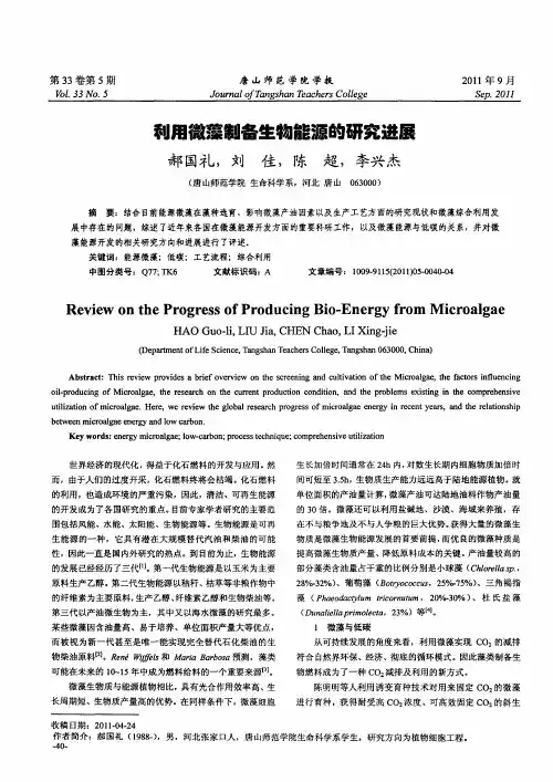 利用微藻制备生物能源的研究进展