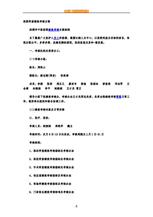 医院科室绩效考核方案