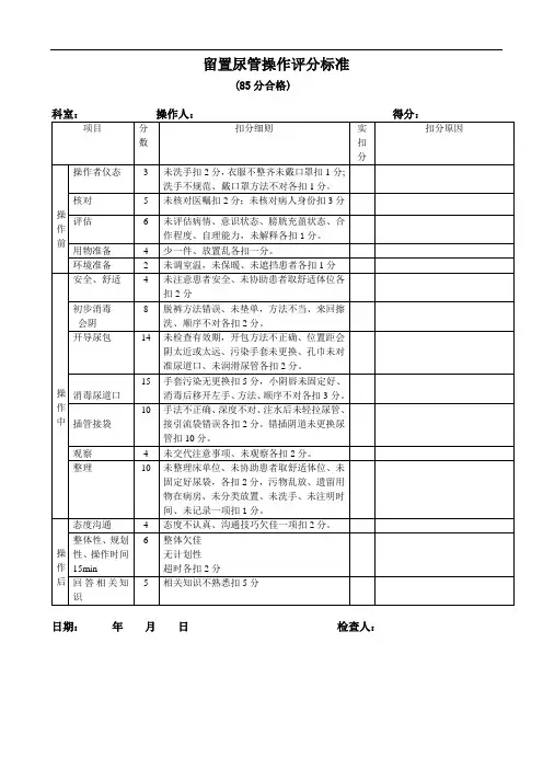 导尿评分标准