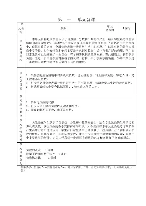 人教版数学六年级下册第一单元负数