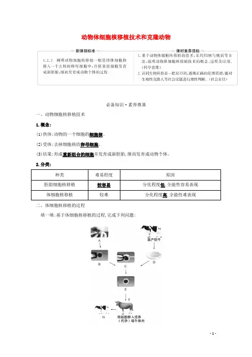 新教材高中生物第章细胞工程3动物体细胞核移植技术和克炉物案新人教版选择性必修