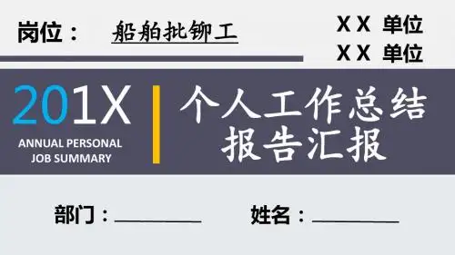 船舶批铆工岗位个人工作总结汇报报告PPT模板