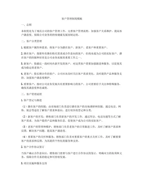客户管理制度模板