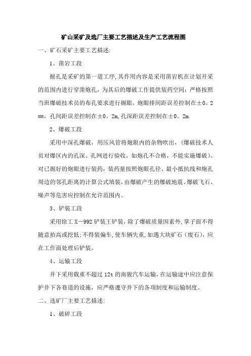 矿山采矿及选厂主要工艺描述及生产工艺流程图