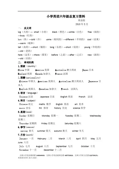 【人教pep版】小学六年级英语毕业考试：总复习全套资料(Word版,10页)(1)