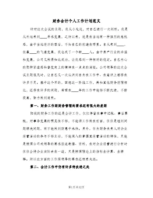 财务会计个人工作计划范文(5篇)