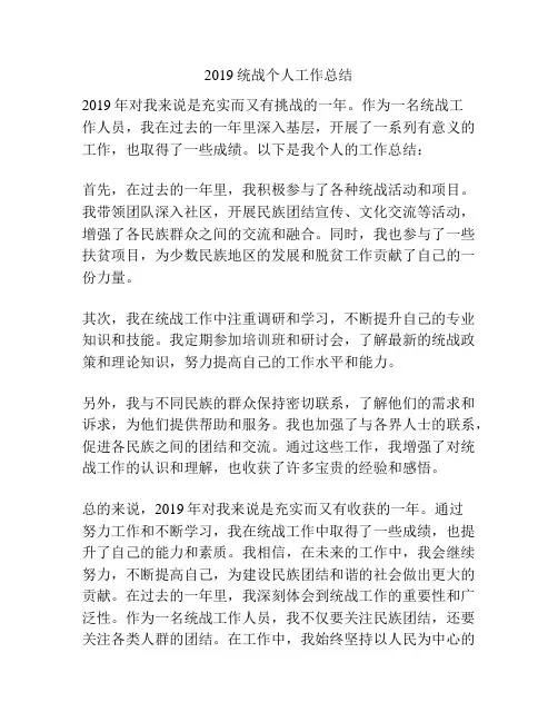 2019统战个人工作总结