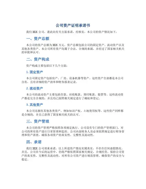 公司资产证明承诺书