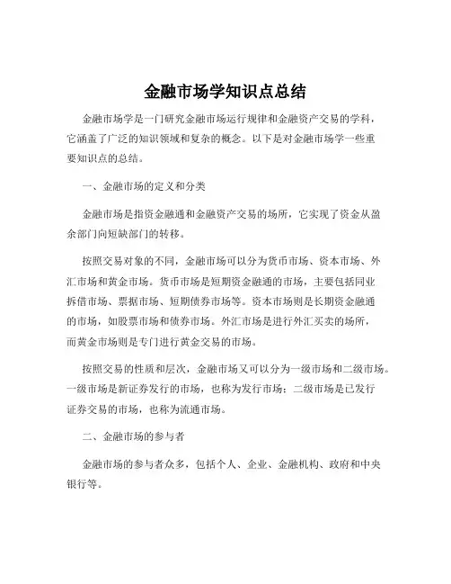 金融市场学知识点总结