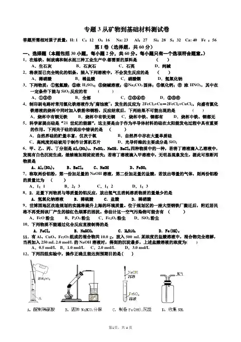 专题3从矿物到基础材料测试卷