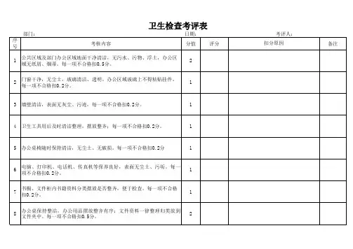 公共区域及办公区域卫生检查评分表