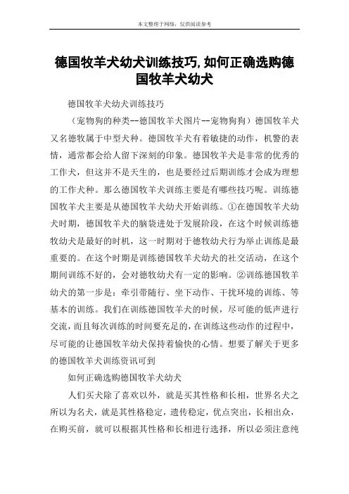 德国牧羊犬幼犬训练技巧,如何正确选购德国牧羊犬幼犬