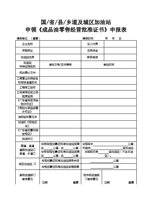 国省县乡道及城区加油站申领《成品油零售经营批准证书》申报表【模板】