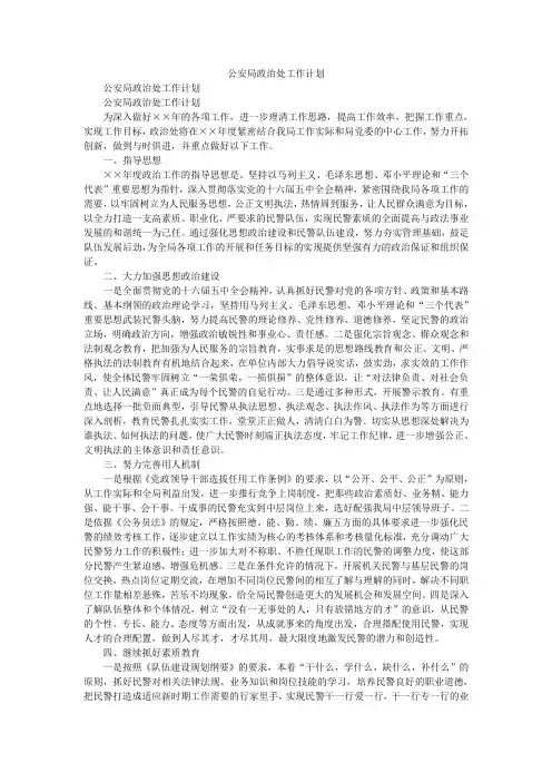 2020年公安局政治处工作计划