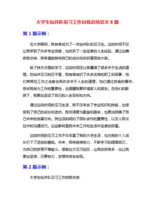 大学生钻井队见习工作自我总结范文8篇