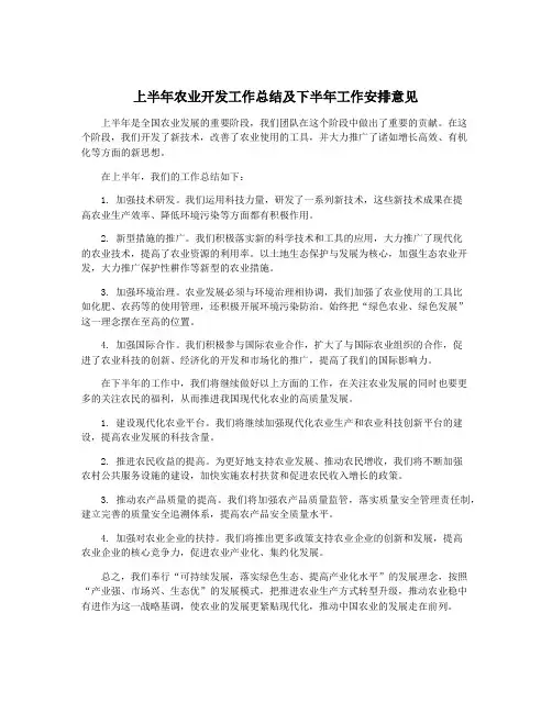 上半年农业开发工作总结及下半年工作安排意见